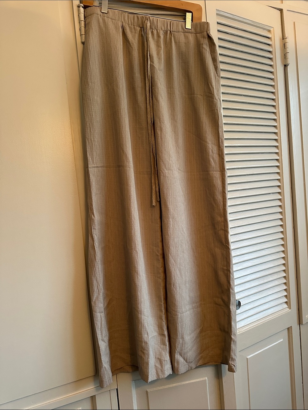 Women's Casual Wide-Leg Drawstring Pants - Taupe